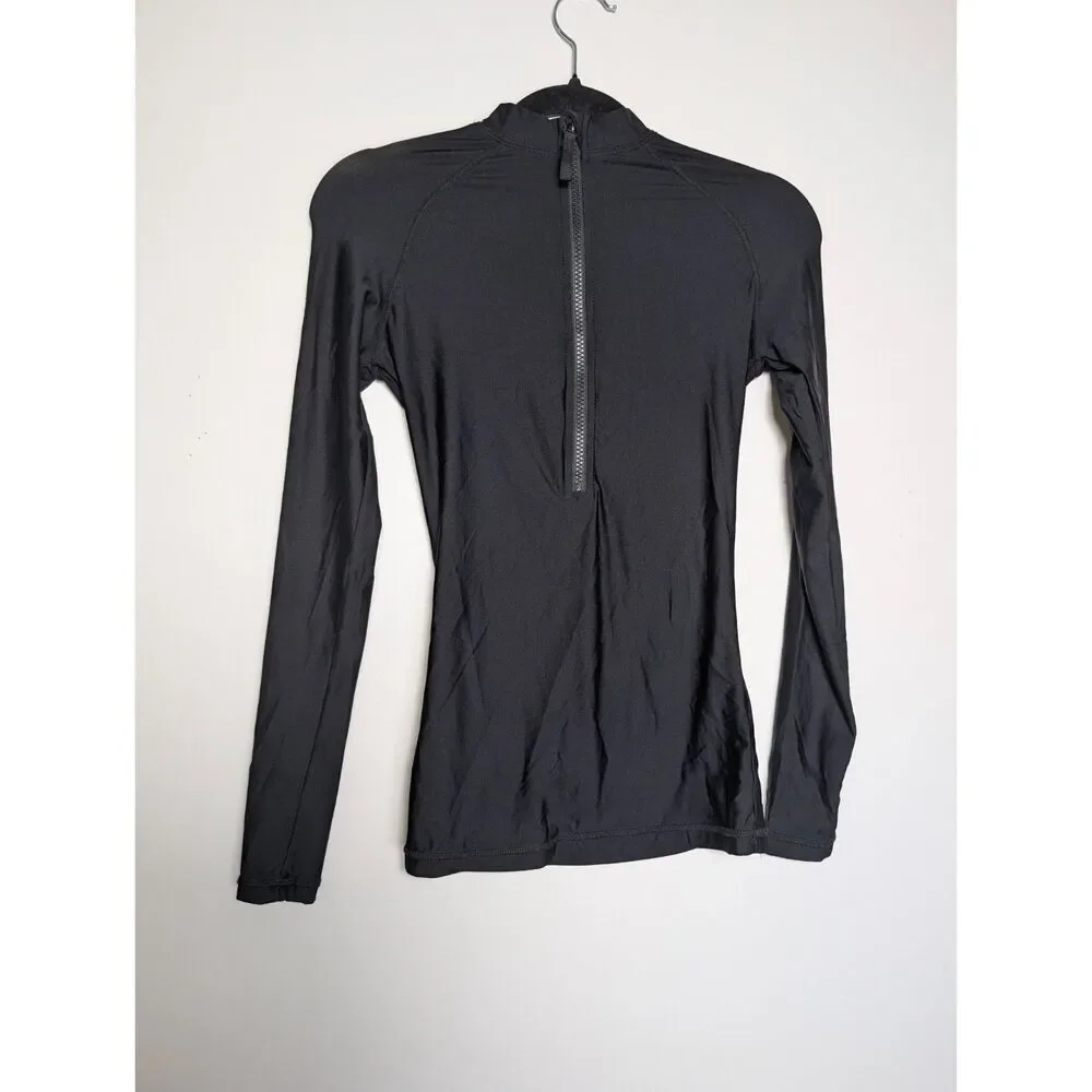 J.Crew Black Half Zip Rash Guard XS Long Sleeve Swim Top Coastal Sporty Resort